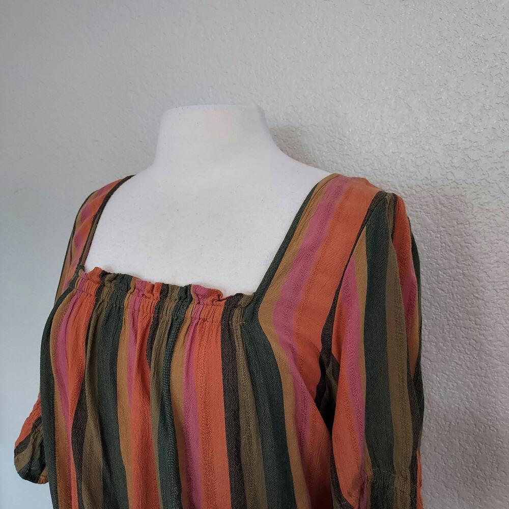 American Eagle Striped Crop Short Sleeve Boho Blouse Size L - Picture 5 of 11